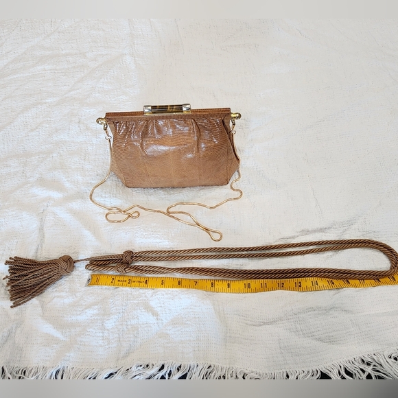 Gucci Lizard Exotic Leather Evening Bag Chain Purse Shoulder Crossbody Carmel - Picture 11 of 12